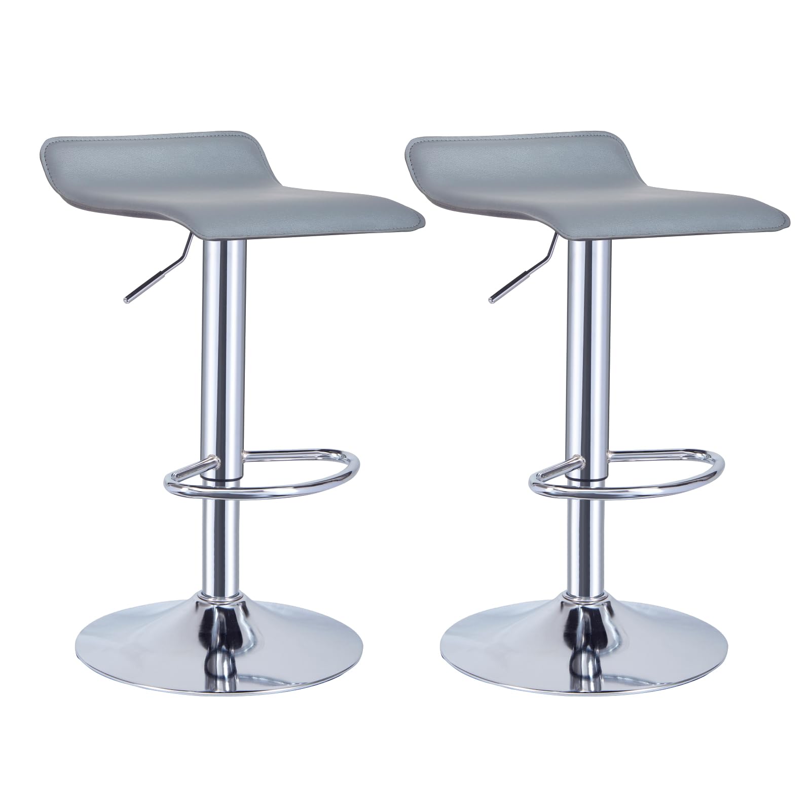 Panana Pair of Bar Stools, Breakfast Bar Stool with Chrome Footrest and Base Adjustable Swivel Gas Lift PU material Comfy Pub Dining Padded Kitchen counter Stool (Gray)
