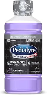 Pedialyte AdvancedCare Plus Electrolyte Drink, 1 Liter, with 33% More Electrolytes and has PreActiv Prebiotics, Iced Grape