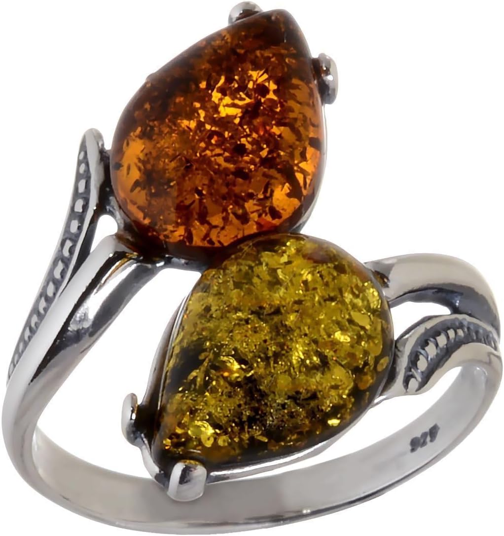 Holiday Gift Shops Sterling Silver and Baltic Multicolored Amber Ring Tulips