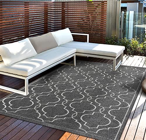the carpet Santo Plus dywan do użytku na zewnątrz, odporny na warunki atmosferyczne, wysokiej jakości dywan na balkon, w kolorze antracytowym, w stylu boho, 200 x 290 cm, z polipropylenu