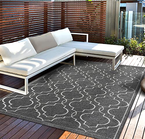 the carpet Santo Plus Outdoor Teppich wetterfest - hochwertiger Balkon Teppich Anthrazit - Boho Teppich in 160 x 230 cm aus Polypropylen