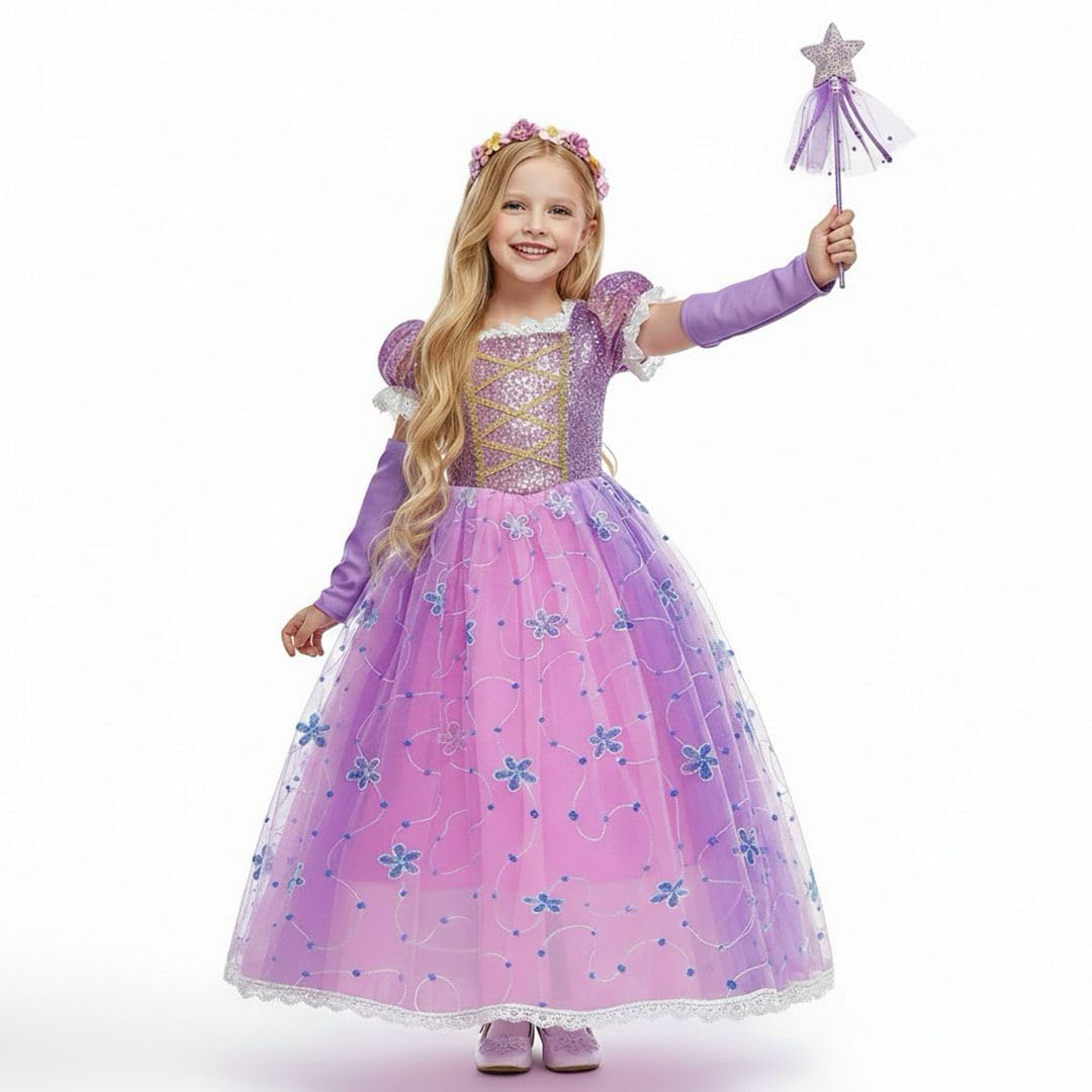 Rapunzel Dress Up per ragazze, costumi da Rapunzel, travestimento, vestito da festa, cosplay, compleanno, Halloween, Natale, Rapunzel 4-5 anni