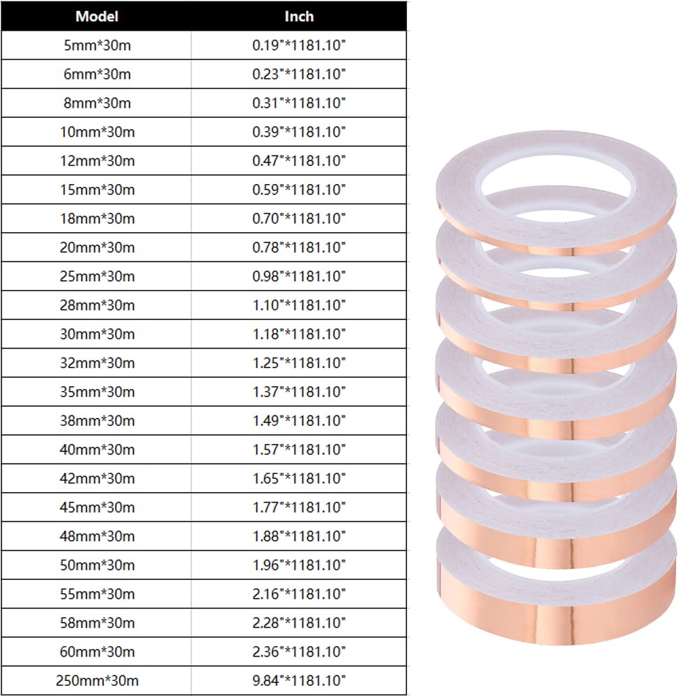Nastro in lamina di rame da 30 m, 2 pezzi, 45 mm, nastro adesivo in rame colorato, nastro adesivo conduttivo in rame per schermatura EMI, vetrate, artigianato, riparazioni elettriche