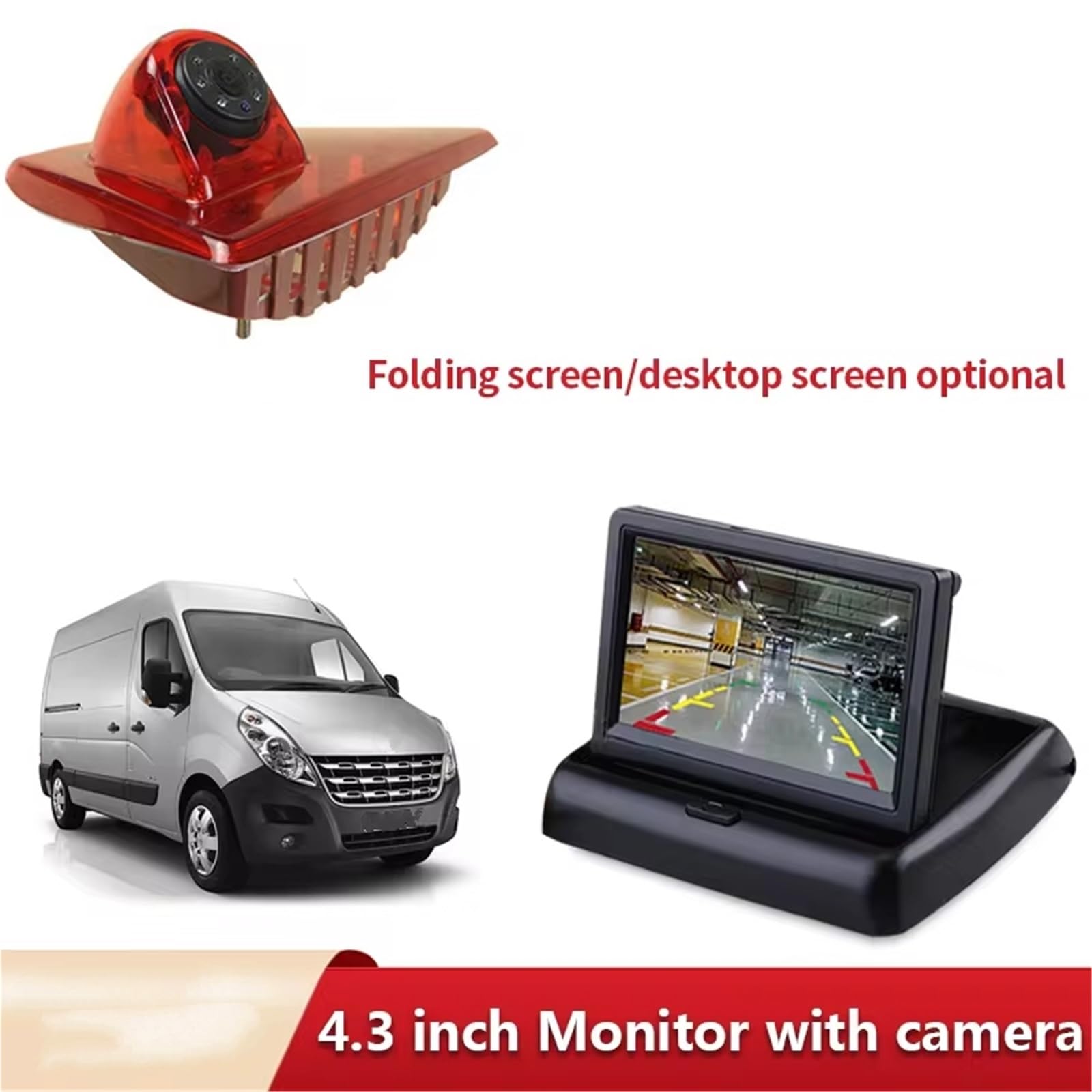 Achteruitrijcamera HD Auto Nachtzicht Remlicht Achteruitrijcamera Met 4.3 Inch Auto Scherm Voor Nissan Voor NV400 Voor Master 3 Voor Opel Voor Movano Parkeercamera(Foldable screen