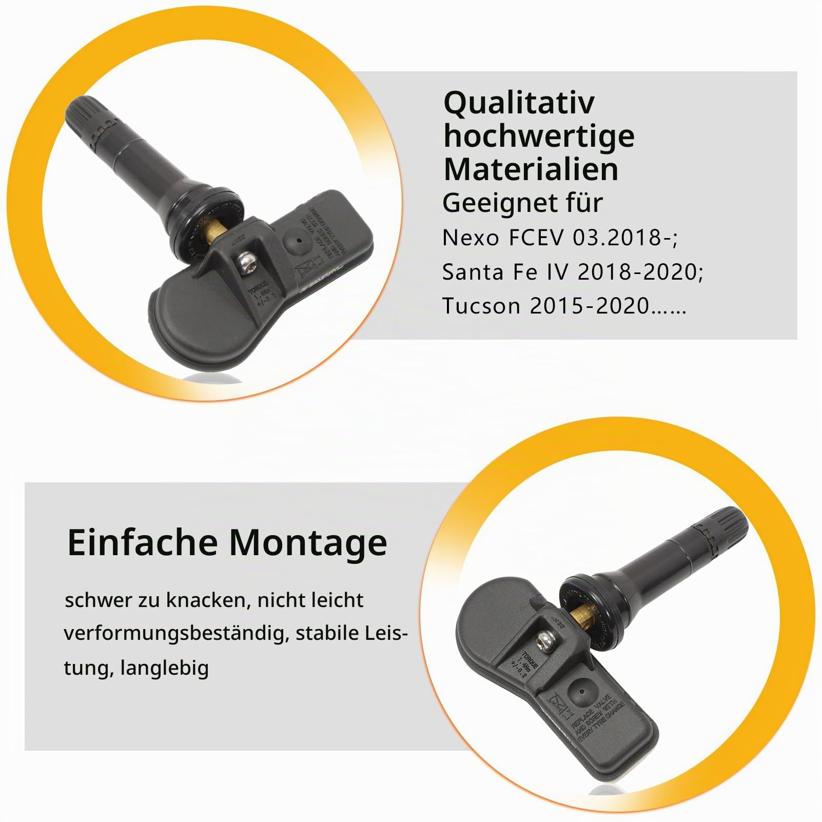 4x RDKS Sensor 433 MHz Reifendrucksensor TPMS für Hyundai i20 Tucson TL TLE Santa Fe IV TM Sonata VII LF Nexo 52933C1100 52933C8000