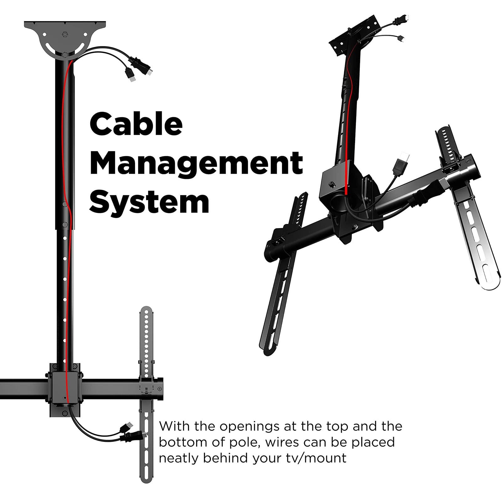 Supporto TV da soffitto con orientabile a 360° e asta regolabile per schermi piatti/curvi da 37 a 80 pollici, compatibile con VESA 600 x 400 mm, ideale per soffitti piatti e inclinati
