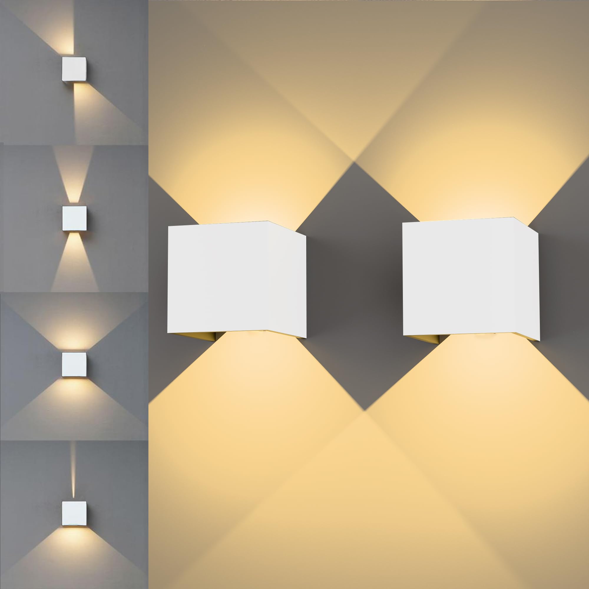 KarlpaSW 2 Stücke Up Down Wandlampe Aussen 12W,230V Wandleuchte Innen Weiß IP65 Aluminium,3000K Warmweiß Wandbeleuchtung Außen Einstellbarer Lichtstrahl,Außenleuchte Wand für Flur,Garagen,Wohnzimmer