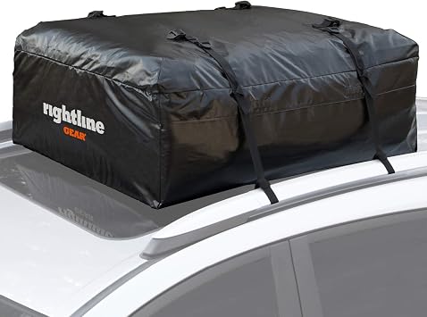 Rightline Gear Ace Jr Weatherproof Rooftop Cargo Carrier for Top of Vehicle, Attaches With or Without Roof Rack, 10 Cubic Feet, Black
