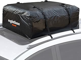 Rightline Gear Ace Jr Weatherproof Rooftop Cargo Carrier for Top of Vehicle, Attaches With or Without Roof Rack, 10 Cubic Feet, Black