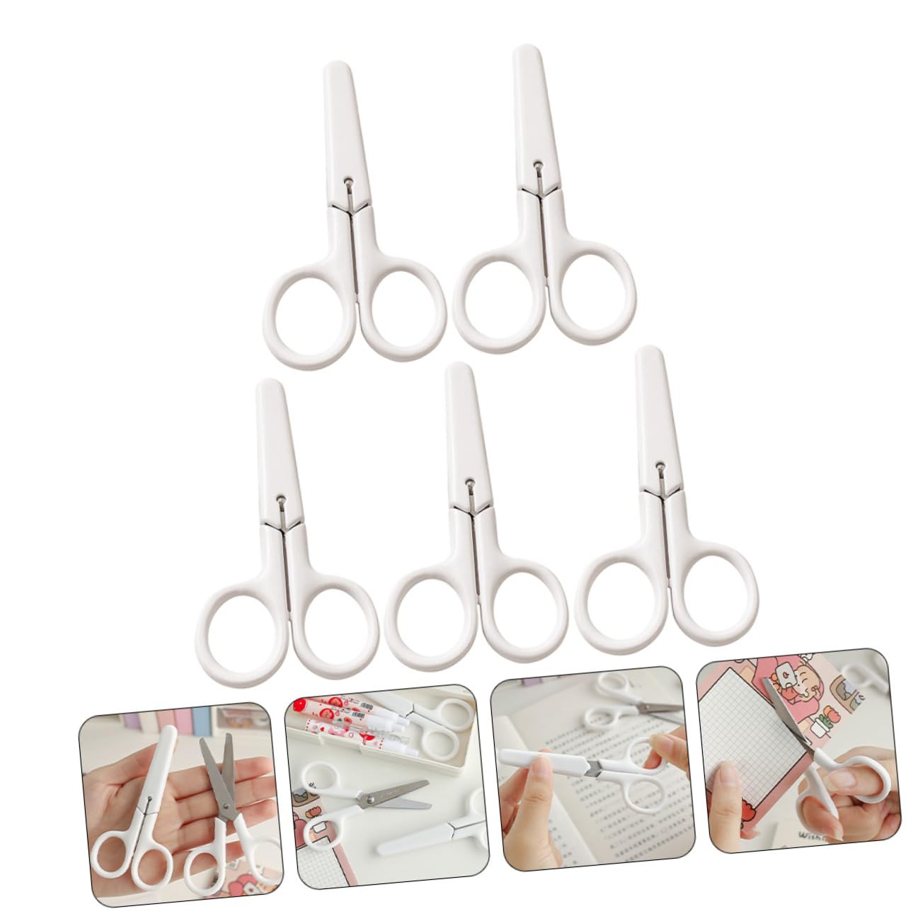 Uonlytech 4 Set Forbici Di Sicurezza Accessorio Per Fornitura Forbici Artigianali Portatili Accessorio Artigianale D'arte Acciaio Inossidabile Bianca 5 Pezzi * 4