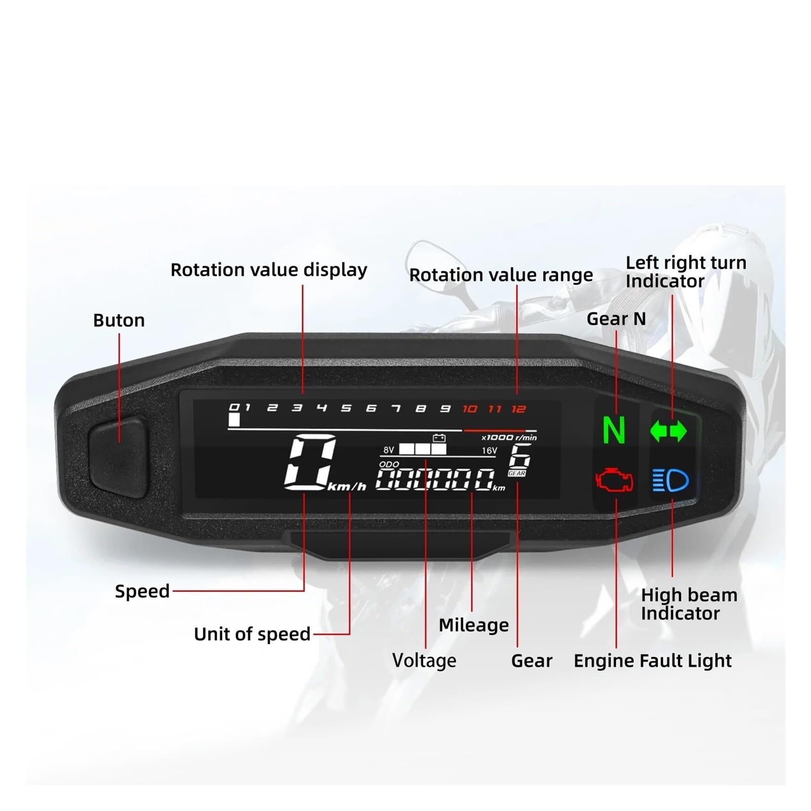 Tacómetro digital AD Universal para motocicletas, tacómetro digital de velocidad, panel de instrumentos, pantalla, soporte en Y (MT0069-M040)