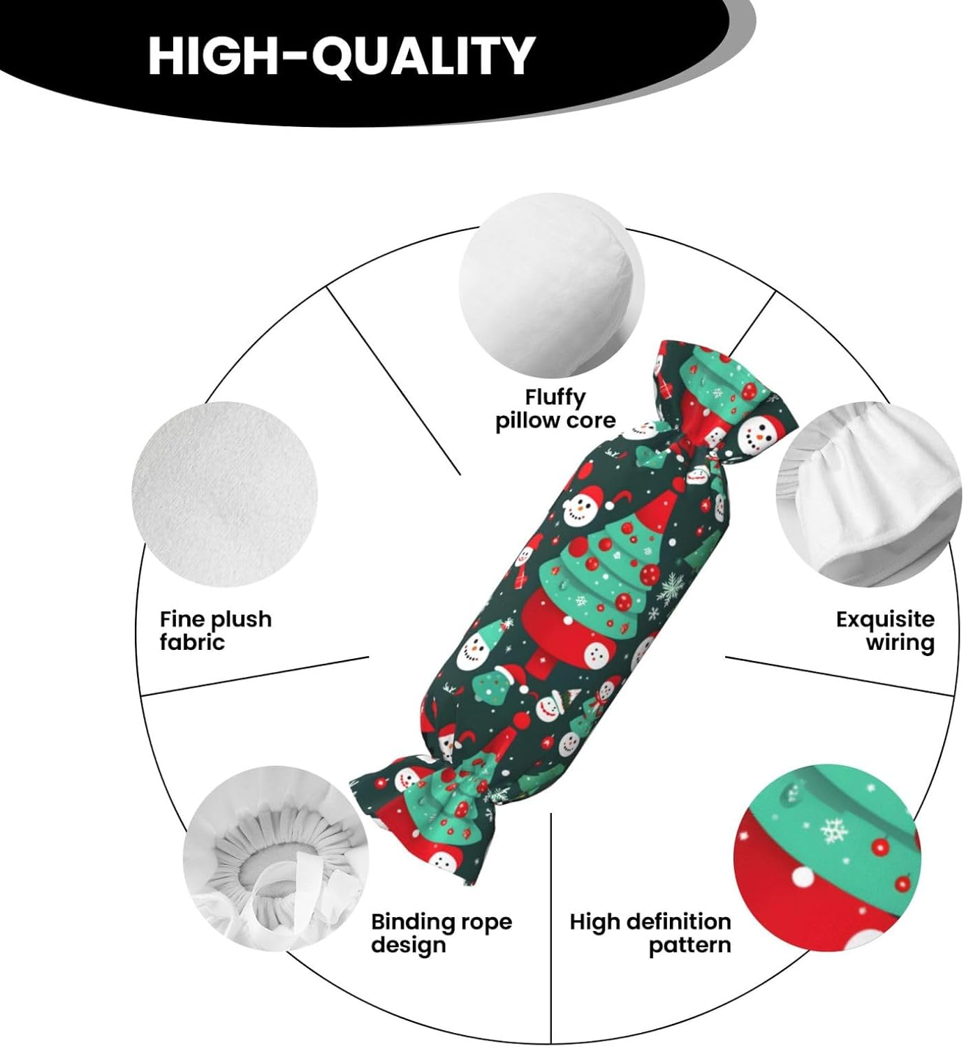 Christmas Tree and Snowman Print Candy Cylindrical Comfortable Pillow Throw Pillows Home Decor Easy Maintenance