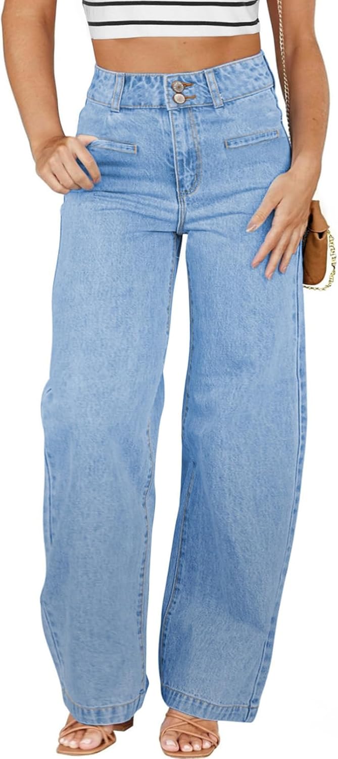 Eytino Women's Plus Size Jeans High Waisted Straight Leg Stretchy Jeans Trendy Casual Loose Denim Pants with Pockets(1X-5X)