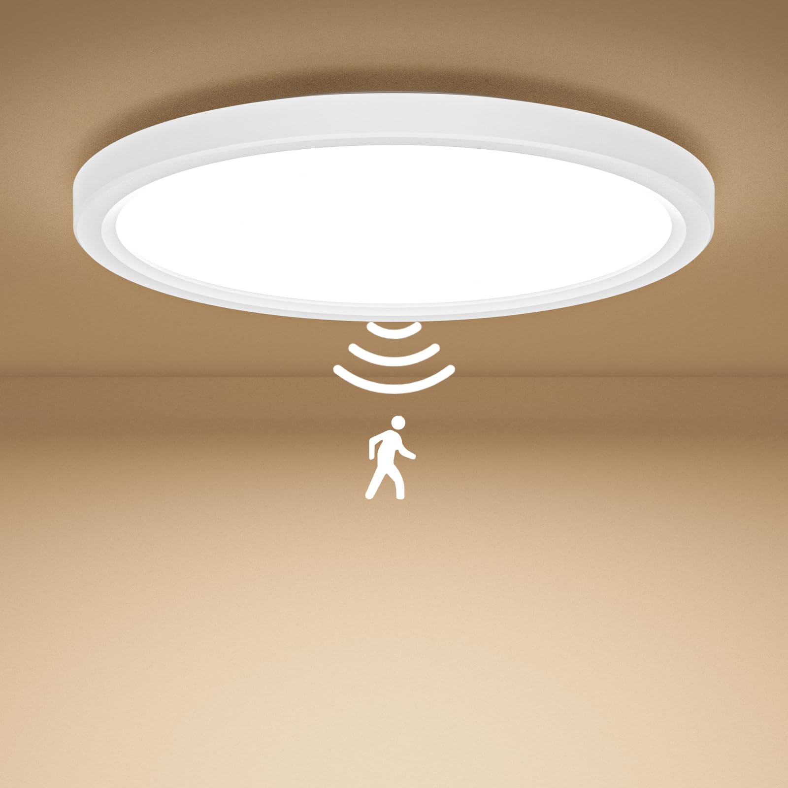 Birnetek 18W 1800Lm Radar Sensor 3000K/4500K/6000K Birnetek® Led Ceiling Light With Motion Sensor, 3 Color Temperature (3000K, 6000K) Bathroom Motion Sensor Light, 18W 1800Lm Ceiling Lamp, For Bathroom, Stairs, Cellars, Hallways, Garage