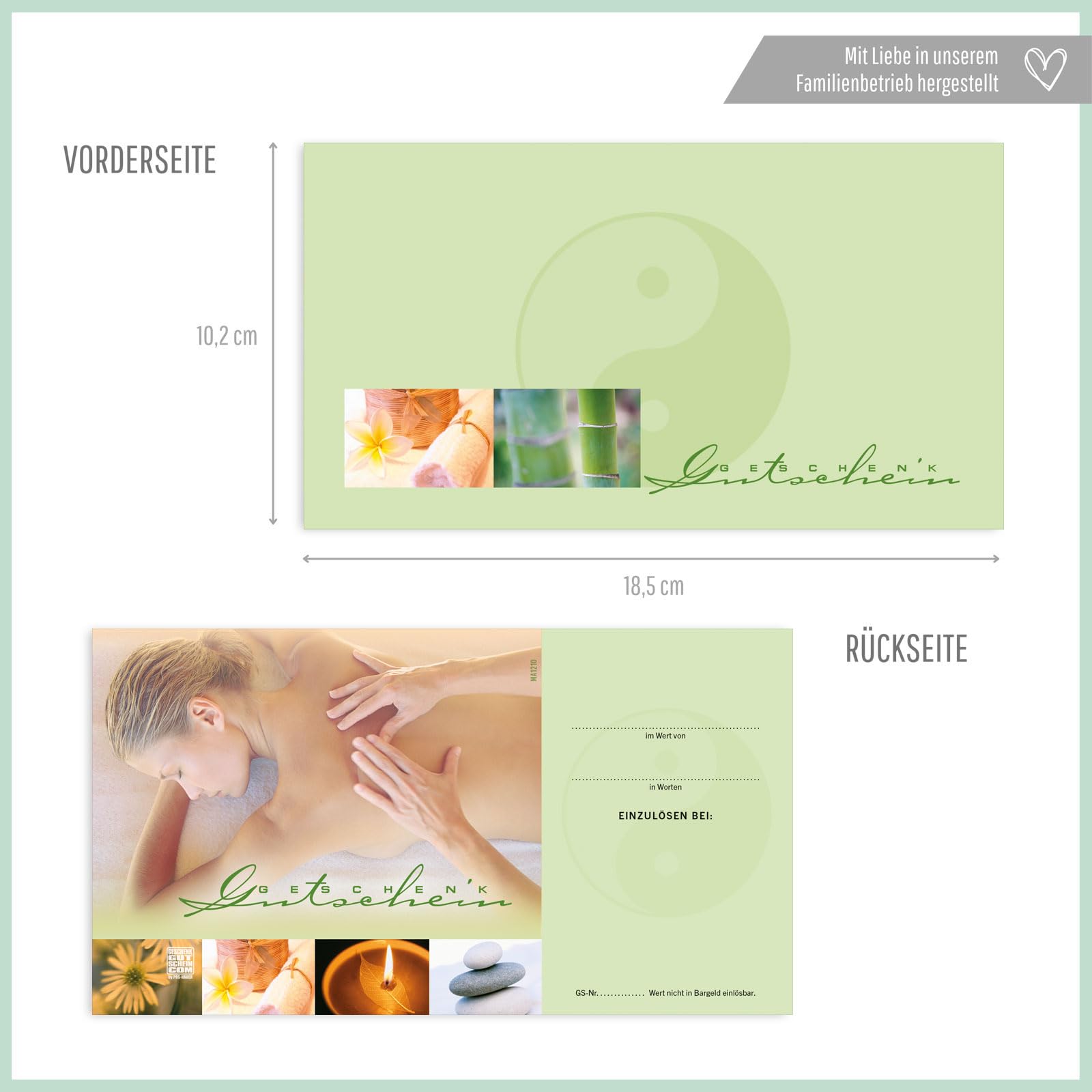 GESCHENKGUTSCHEINcom - 50 Gutscheine mit Umschlag/Schleife für Kosmetikinstitut Kosmetik Wellness - Geschenkgutschein-Vordruck blanko MA1210-2-50