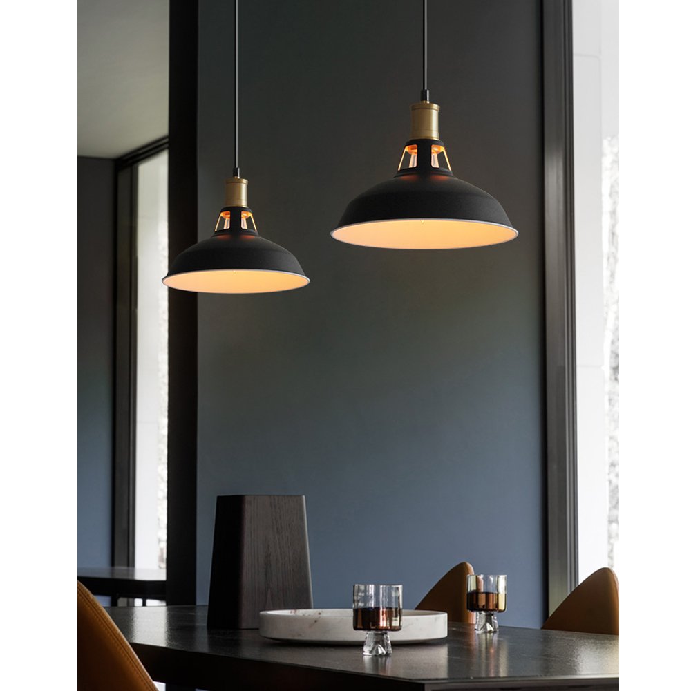 iDEGU 3 pack Suspension Luminaire Industrielle Rétro Lustre Suspension en Métal 27cm Plafonnier Vintage E27 Éclairage de Plafond pour Salle à Manger, Salon, Chambre, Restaurant, Café (Noir + Blanc)