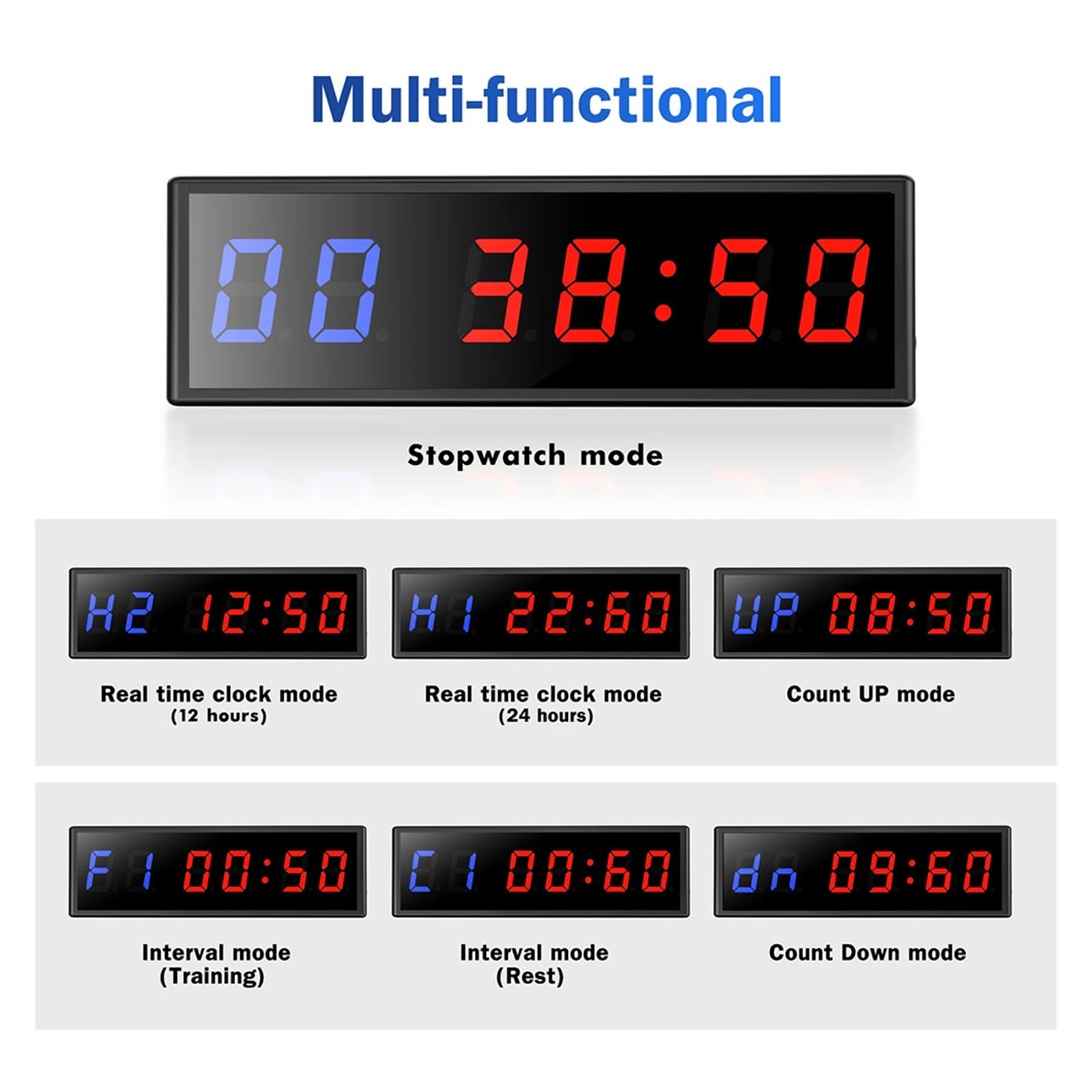 Reloj Digital Temporizador de intervalo LED programable de 2,3 ", cronómetro de Cuenta atrás con Control Remoto, Temporizador de Fitness Digital for Gimnasio en casa y Fitness Sensación Visual cómoda