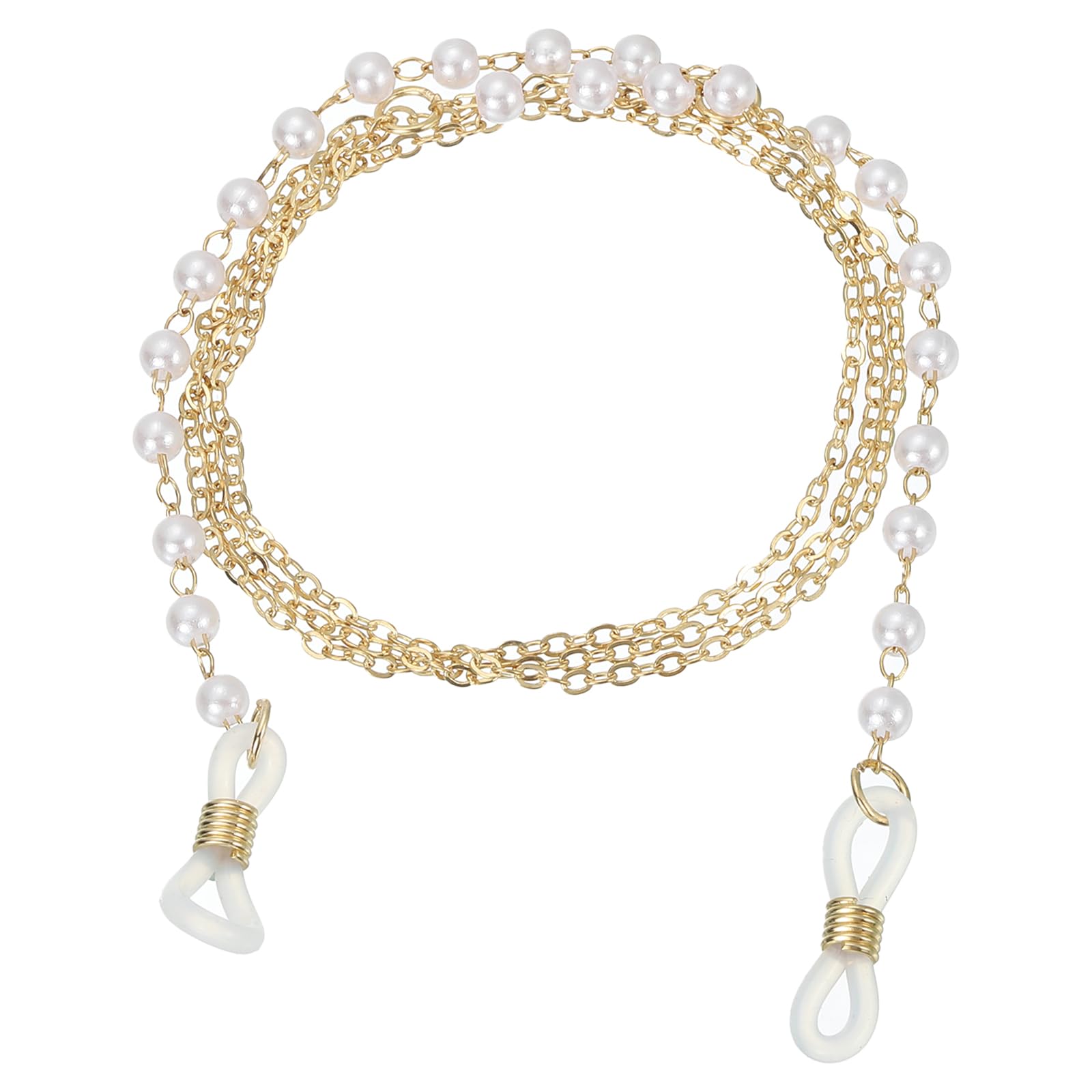 Pearl Beaded Eyeglass Chain for Women | Gold-Tone Sunglasses Holder Strap with Around Neck | Fashion Eyewear Retainer Necklace with Adjustable Non-Slip Silicone Ends (68cm, Golden and White)-image-13
