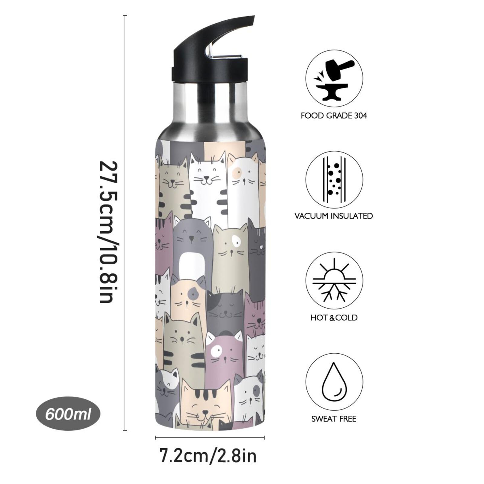 Vnurnrn Lindo Bebé Zorro Animal Botella De Agua Deportiva Con Pajita
