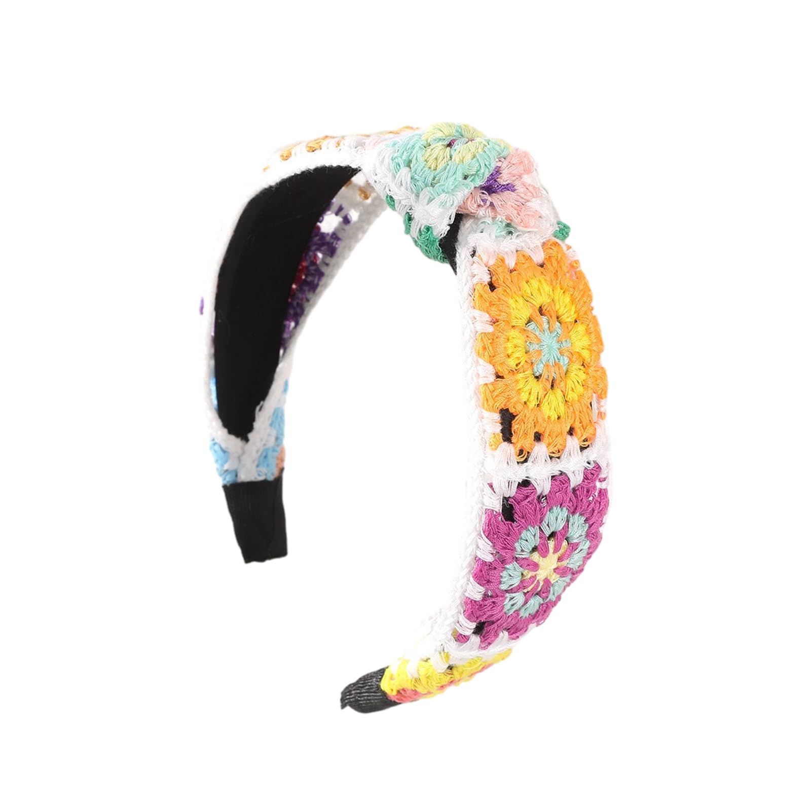Fentency Floral Knitted Headband for Women Stretch Turban Floral Crocheted Granny-square Ethnic Tie Head Wrap Headband