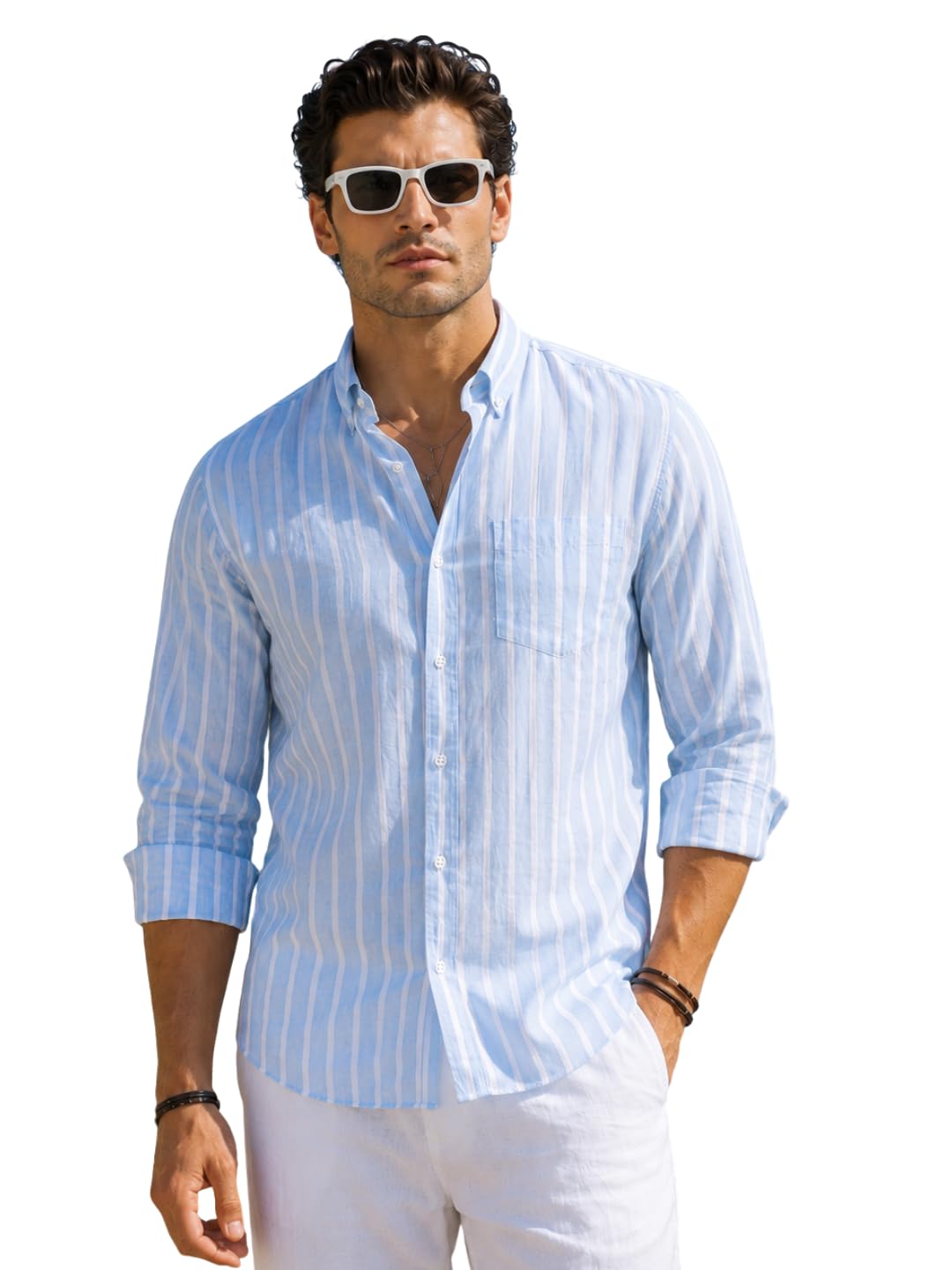 majestic man Classic Slim Fit Vertical Striped Casual Cotton Shirt-picture-34