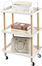 عربة دفع متعددة الوظائف بـ 3 مستويات بتصميم مستطيل أنيق مزودة بصواني وعجلات قابلة للقفل موفرة للمساحة ومناسبة للاستخدام في المنزل والمطبخ وغرفة النوم وغرفة الطعام وغرفة المعيشة، لون أبيض، من رويشيتوب