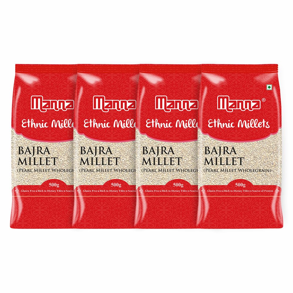 Manna 100% Whole Grain Bajra Pearl Millet Natural Grains Sajje Kambu Pindi Sajjalu Bajri 2kg (500g (Pack of 4)) (B0C85ST89J) Amazon Price History, Amazon Price Tracker