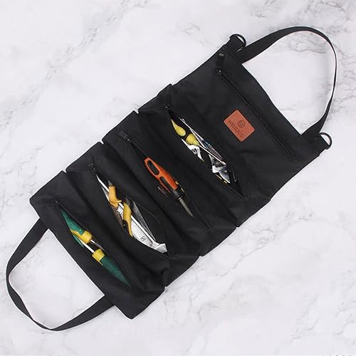 Organizador de herramientas enrollable, organizador de herramientas de lona, kit de primeros auxilios para automóvil, bolsa con cremallera para