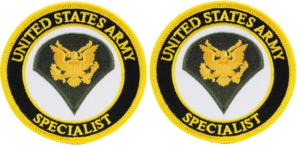 United States Army Rank E4 Specialist Patches, Dress Green, with Iron-On Adhesive (Set of Two)