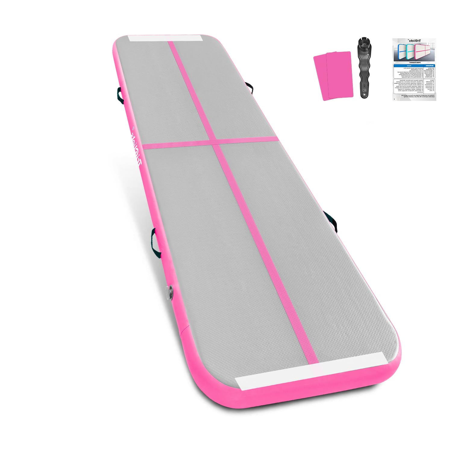 2.5M/3M/4M Inflatable Gymnastics Tumbling Mat 10cm Thickness Air Floor Mat Tumble Track for Home Use/Training/Yoga/Water Fun/Pilates (Pink (no pump), 2m)