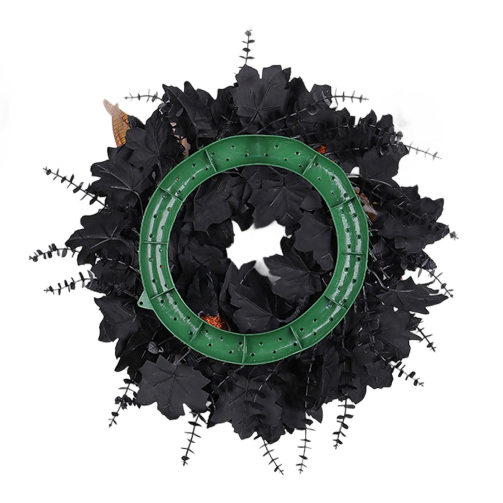 Qusinfc Eerie Season Artificial Black Maples and Pumpkins Wreath Weather Proof Halloween Door Hanger for Indoor Outdoor Use Practical Weather Resistant Halloween Garlands