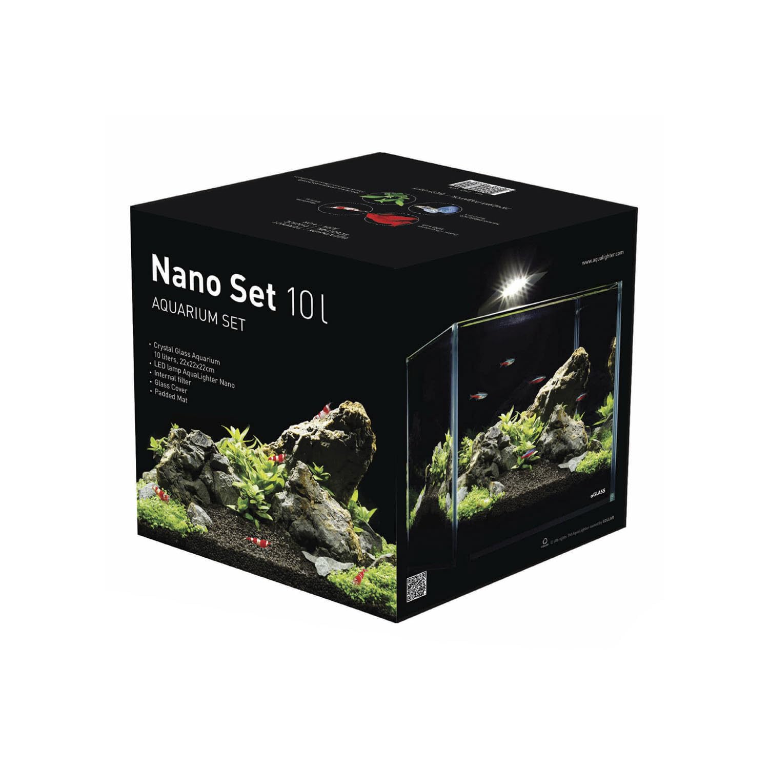AquaLighter Nano-Aquarium 10 l Set aus Weißglas, mit LED-Beleuchtung und Filter