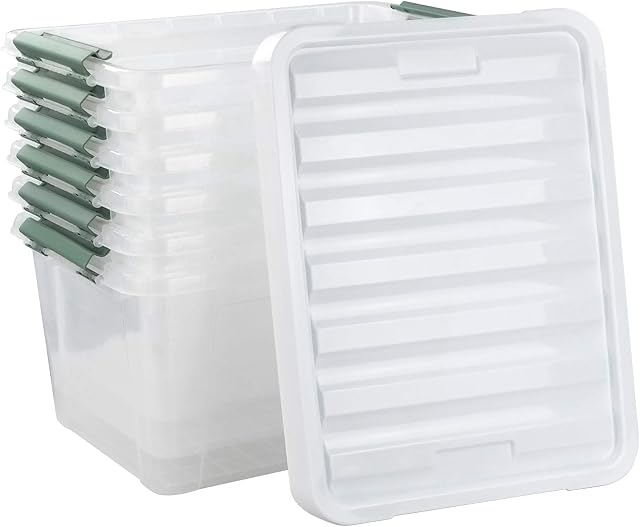Vcansay 36 L Plastic Storage Boxes, Large Clear Plastic Latch Box with Lid, 6 Packs