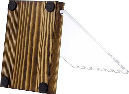 Miniatura 7 de MyGift Juego de 2 piezas Moderno soporte para collar de acrílico transparente con panel desmontable y base de madera maciza rústica quemada,