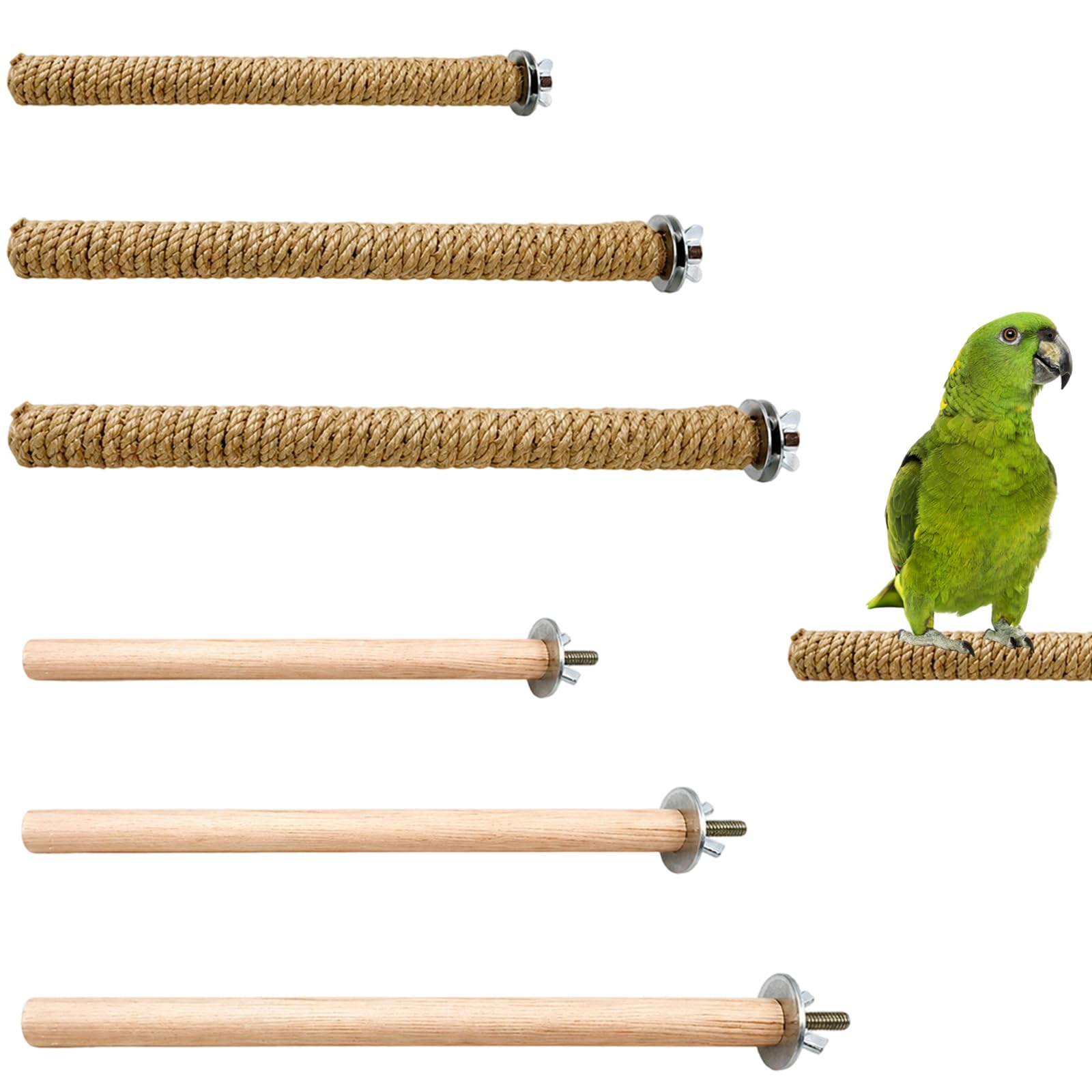 6 Pcs Parrot Perch, Bird Perches for Cage, Bird Perches for African Grey, Cockatoo, Macaw, Budgies, Cockatiels, Conure, Lovebirds & Small Animals, Non-Toxic Parrot Stand for Birdcage