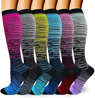 6 Pairs Compression Socks for Men and Women 20-30 mmHg Nursing Athletic Travel