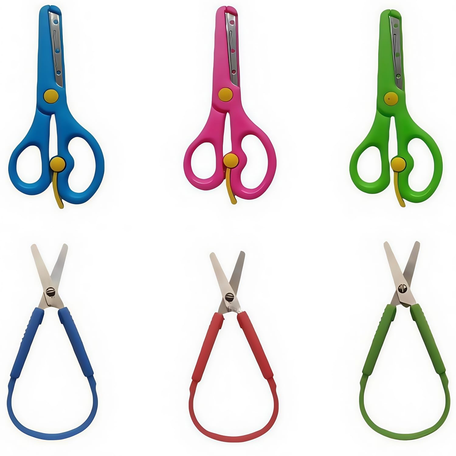 Loop Scissors for Children and Teens,Preschool Training Scissors,Easy-Open Squeeze Handles (6-Pack)