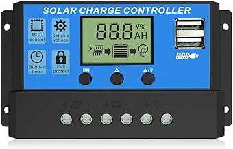 Skypearll Solar Charge Controller 10A, Solar Charge Controller 12V/24V Intelligent Battery Regulator for Lead Acid & Lithium Battery with LCD Display and 3A USB Port (10A Blue )