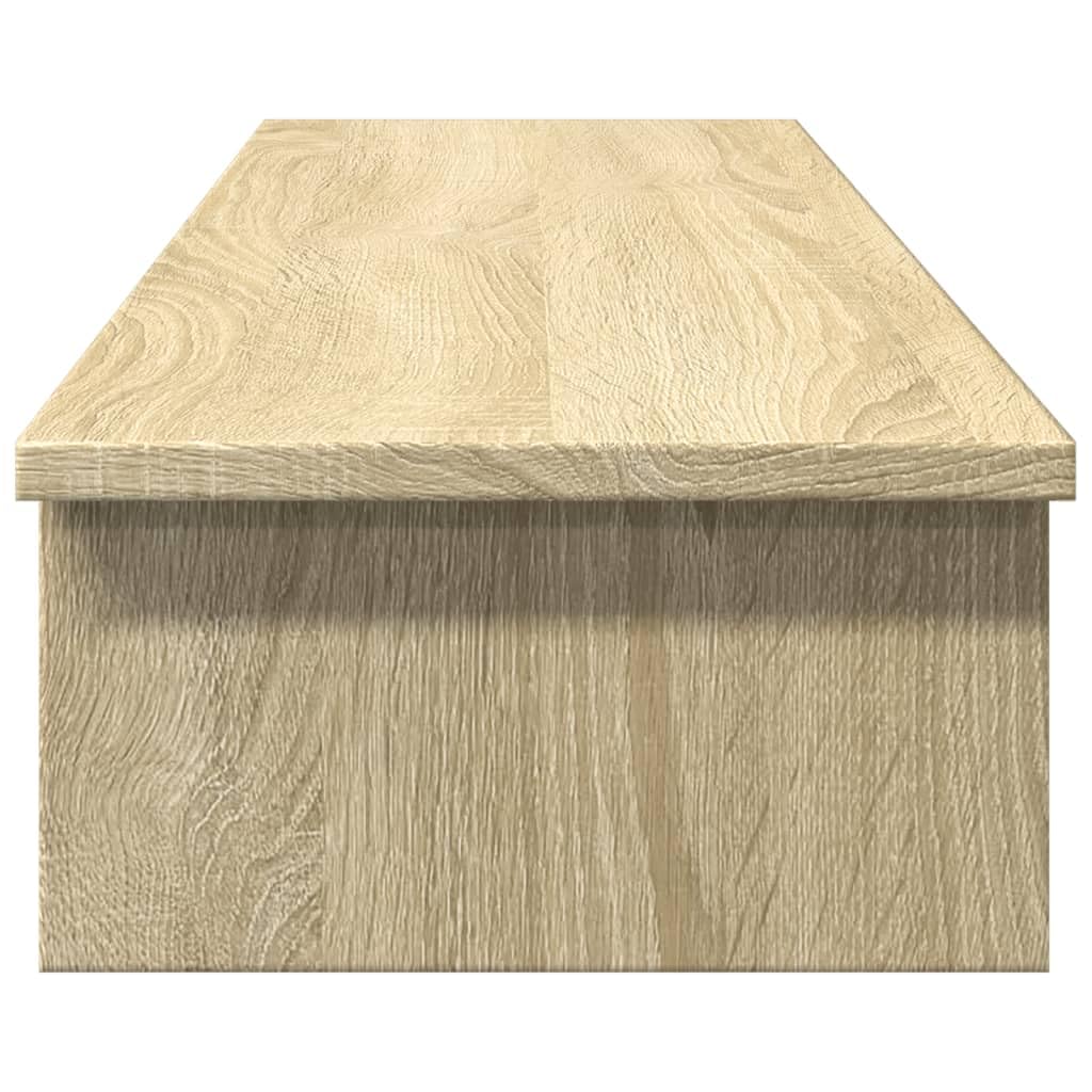 Supporto per monitor in rovere Sonoma 100 x 27 x 15 cm, per due monitor, portata 20 kg, con ripiano per laptop e tastiera, per ufficio e casa