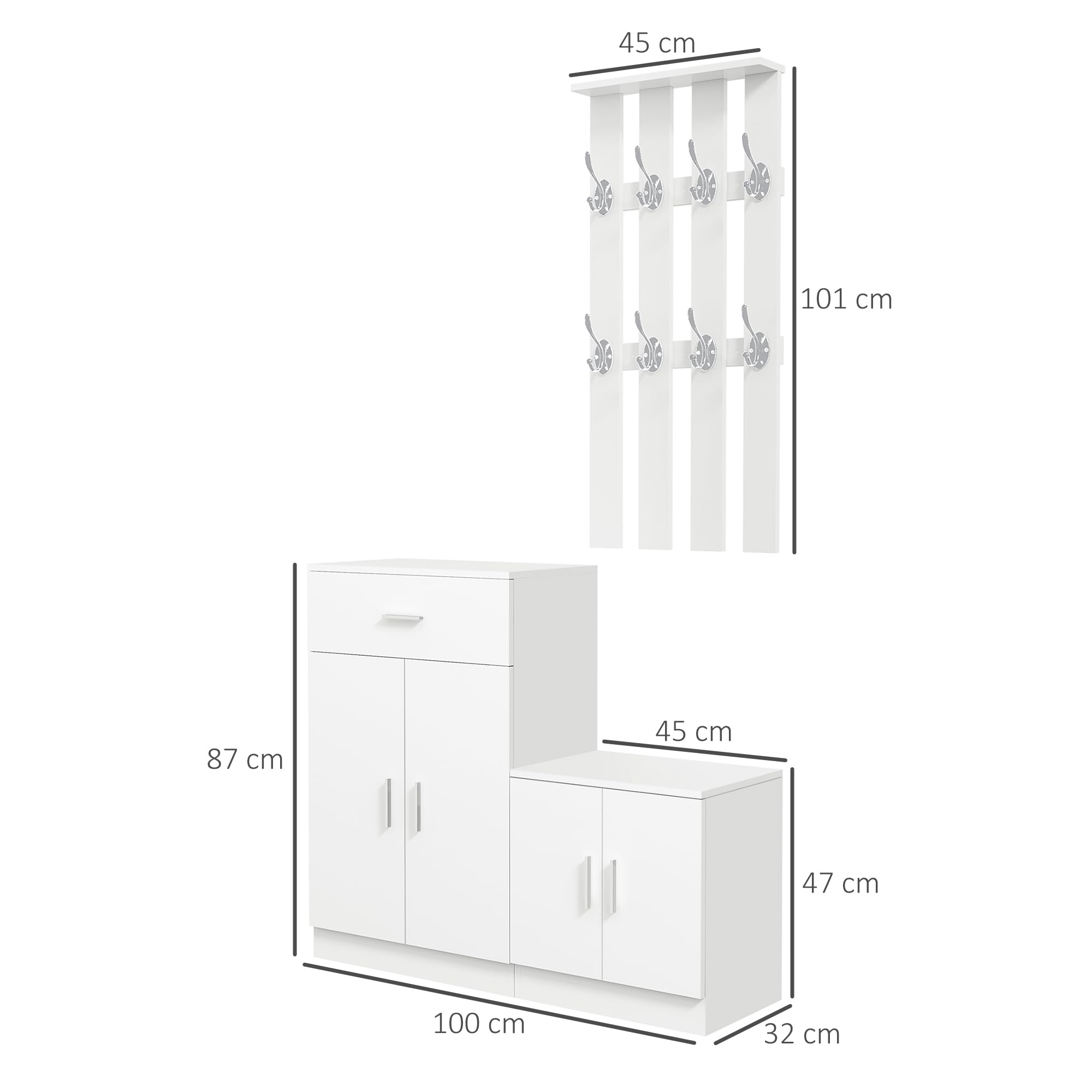 HOMCOM Scarpiera con Appendiabiti a Combinazione per Ingresso e Camera da Letto Legno 100x32x187cm Bianco