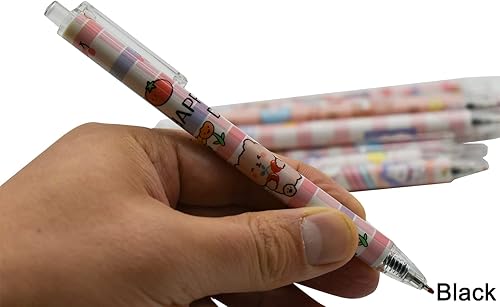 Vista 23 de Maydahui 12 bolígrafos de gel con diseño de oso de dibujos animados para niñas, bolígrafos retráctiles de impresión animal de tinta negra