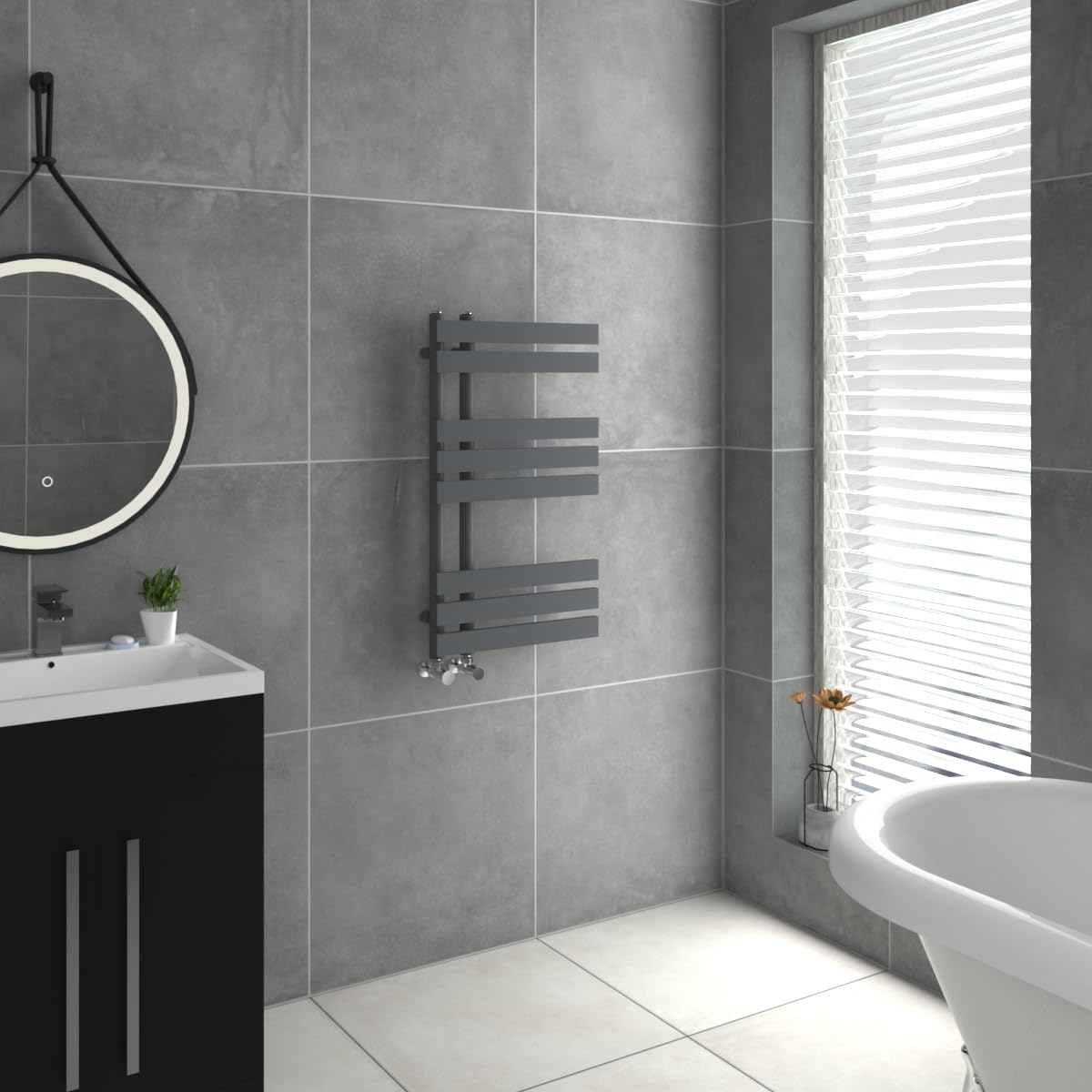 Warmehaus Designer Heated Towel Rail D Shape Bathroom Ladder Style Radiator Warmer Central Heating Sand Grey 800x450mm