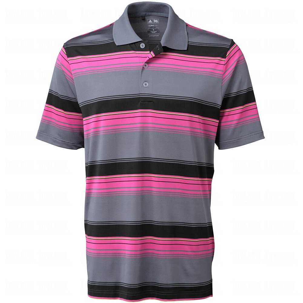 adidas Golf Men's Puremotion Merch Stripe Polo, Lead/Bahia Magenta/Black/Bahia Glow, Small