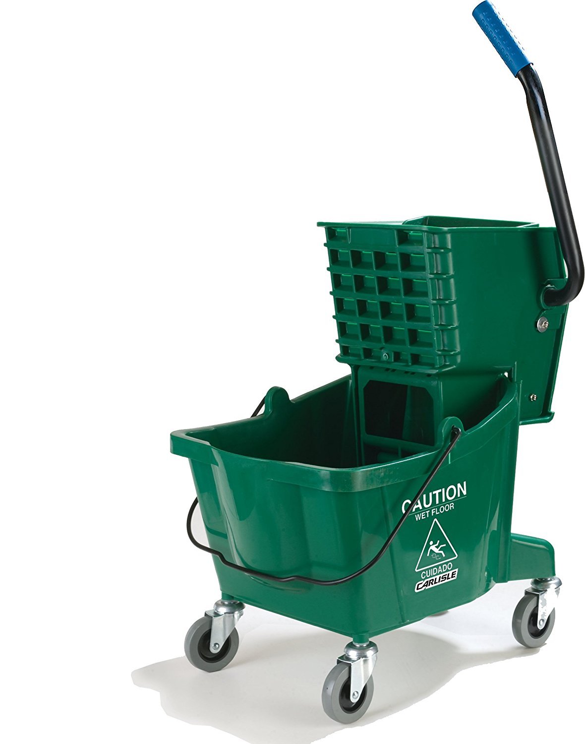 CFS Plastic Commercial Mop Bucket with Side-Press Wringer, 26 Quarts, Green