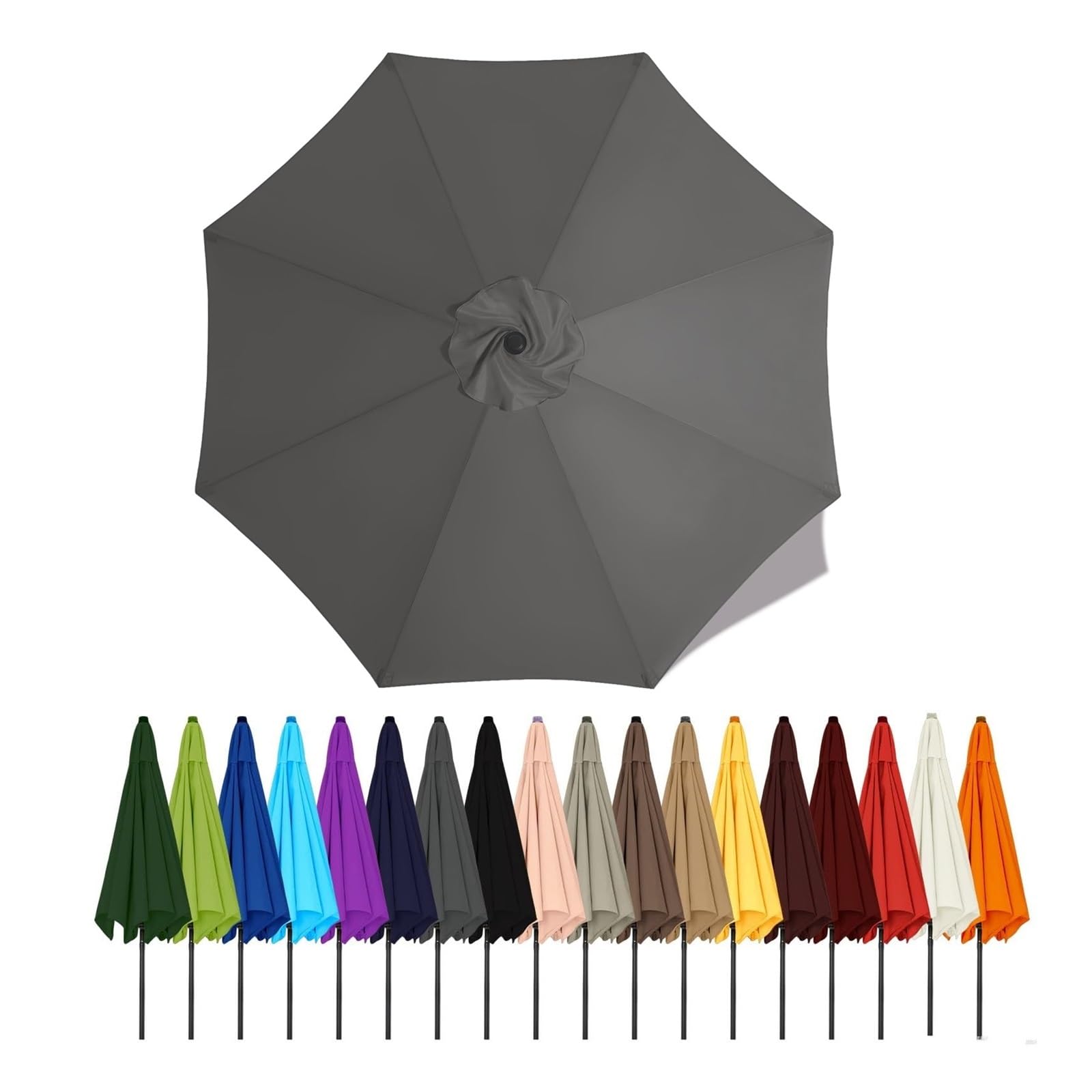 Duchunsheng Replacement Canopies Parasols 6 Rib/8 Arms Blue Gray Green White Umbrella Canopy 2 2.5 2.7 3 4M Waterproof Anti-UV Sun Umbrella Parasol Cover Outdoor Patio Garden(Grey,3m - 6Ribs)