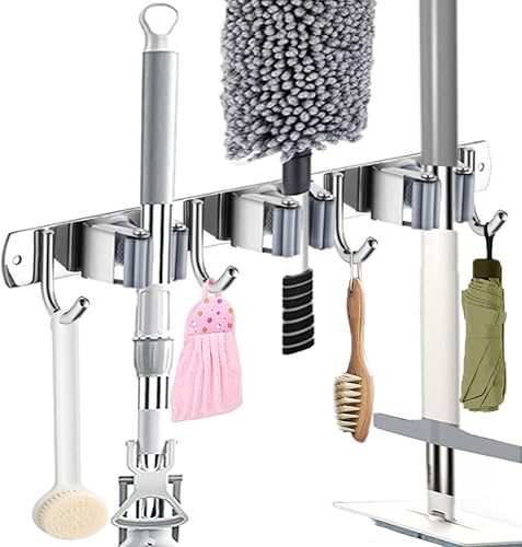 Soporte para escobas y fregonas, soporte de pared, soporte de almacenamiento de escobas y trapeadores, colgador de metal para escobas de lavandería,