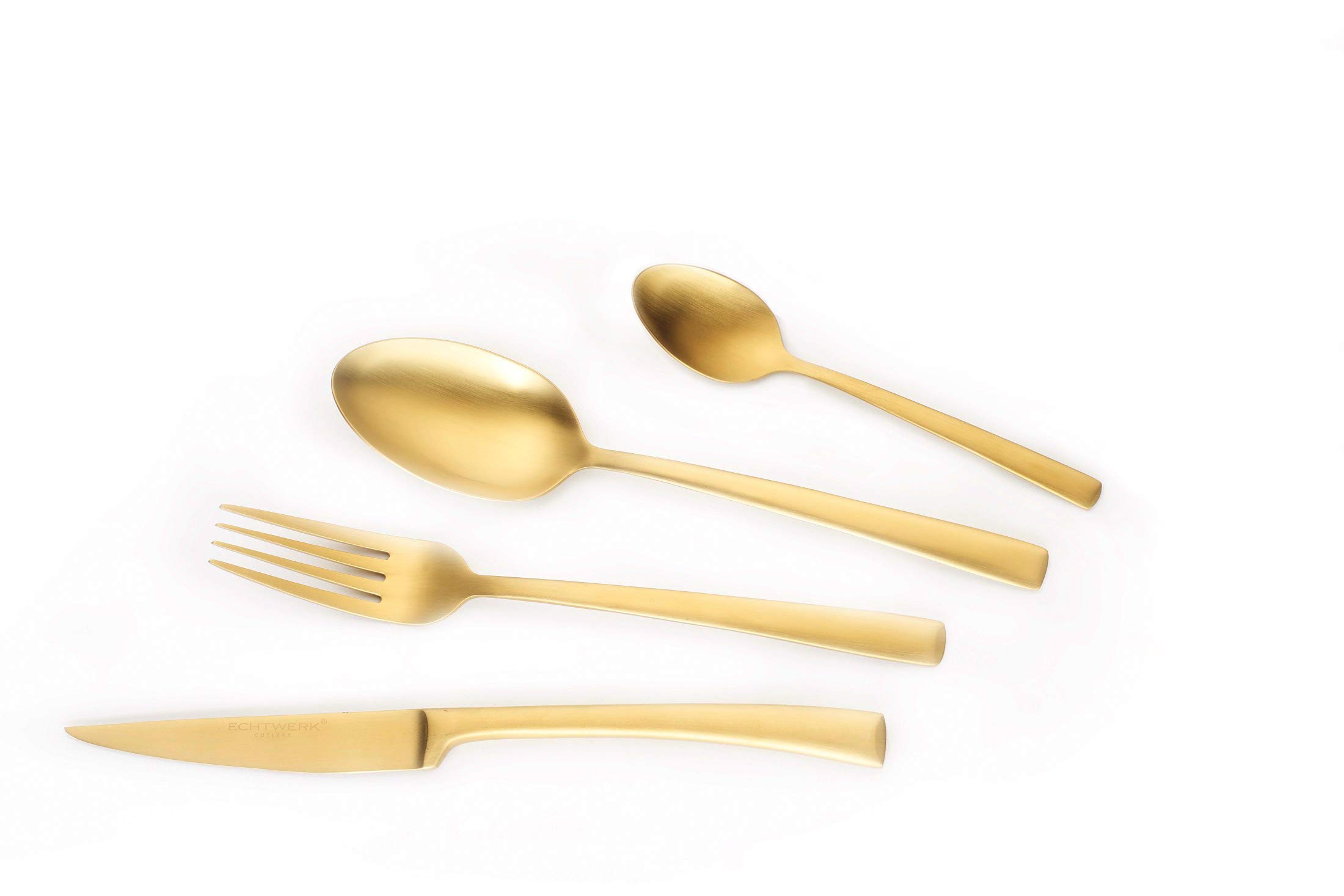 ECHTWERK Avelino Gold Edition - Cubertería (16 piezas, para hasta 4 personas, acero inoxidable 18/10, mate, para mesa de comedor, decoración de mesa para bodas y mesa de fiesta