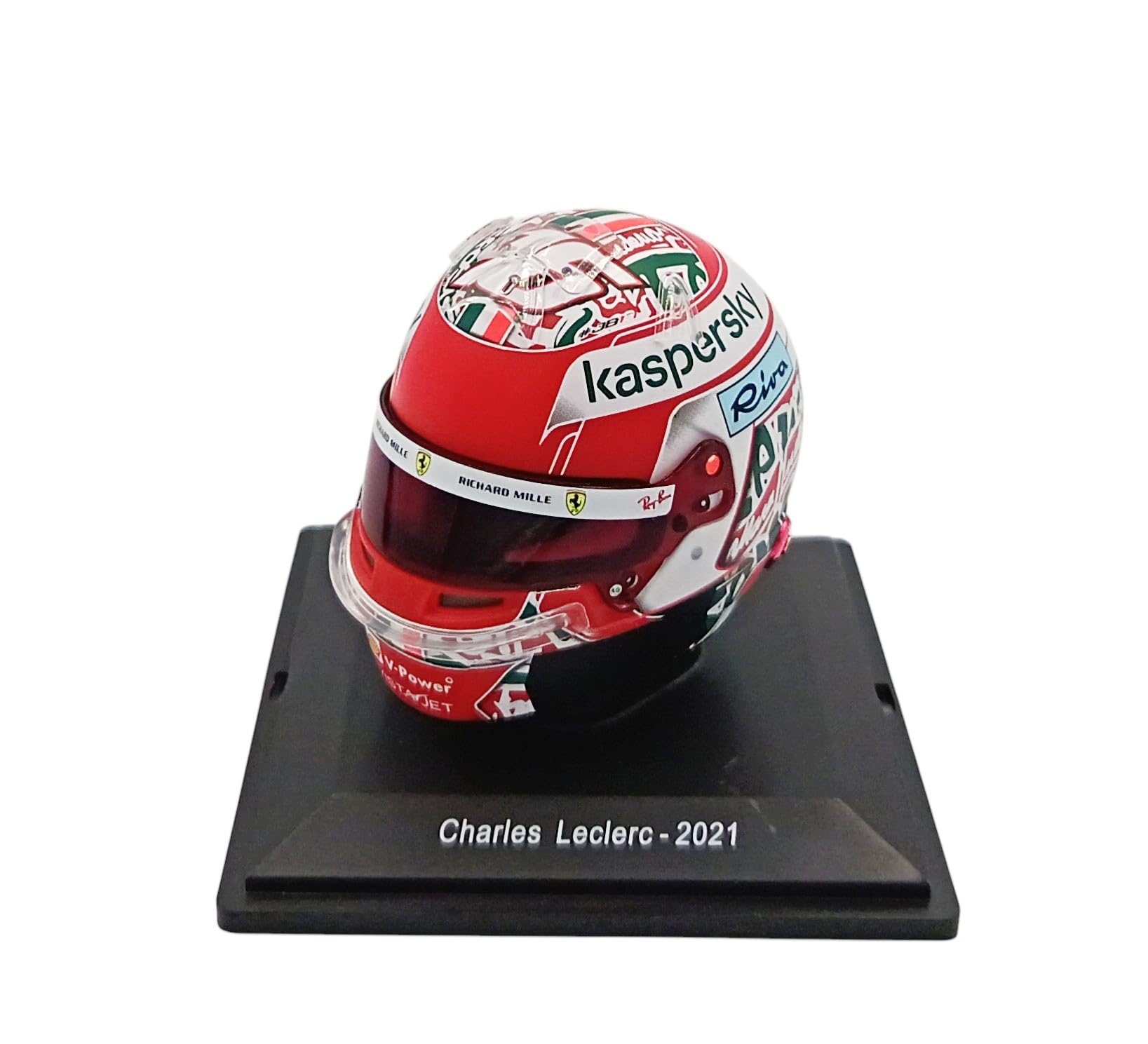 OPO 10 Formel-1-Helm kompatibel mit Ferrari F1: Charles Leclerc 2021 Emilia Romagna GP – Maßstab 1:5 Spark – CAS94