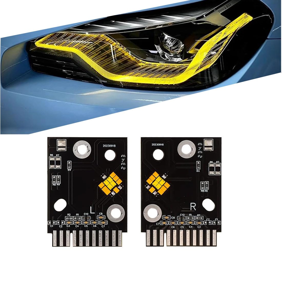 Compatible with LED module lights Yellow Angel Eye LED Boards For BMW G42 M2 G87 M235i DRL Adaptive LED Headlight DRL Daytime Running Light (Yellow lights, US Version)