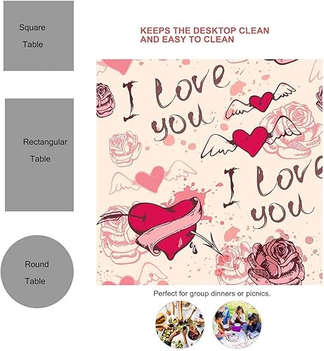 Miniatura 3 de Manteles de mesa elegantes beige con texto en inglés "I Love You", decoración de granja, 60 x 60 pulgadas